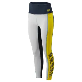 New Balance Womens Repeat Logo Running Tights - White / Yellow