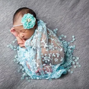 Newborn Pastel Lace Crochet Infant Blanket/Scarf - Photography Prop