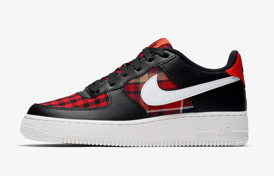 Nike Air Force 1 Low GS Flannel Black Summit White Habanero Red 849345-004