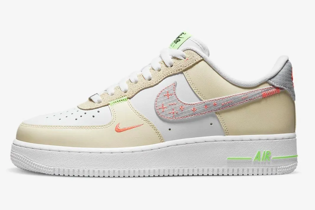 Nike Air Force 1 Low Stitch White Tan Neon FB1852-111