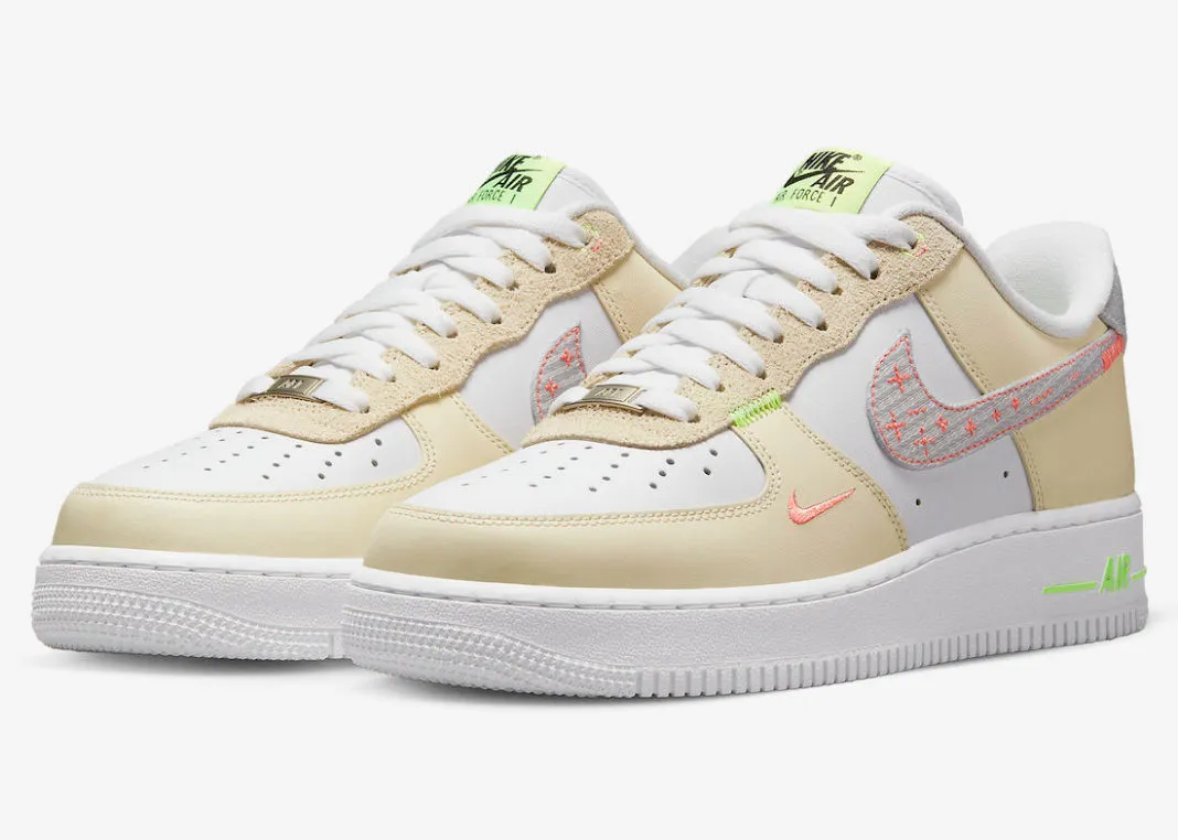 Nike Air Force 1 Low Stitch White Tan Neon FB1852-111