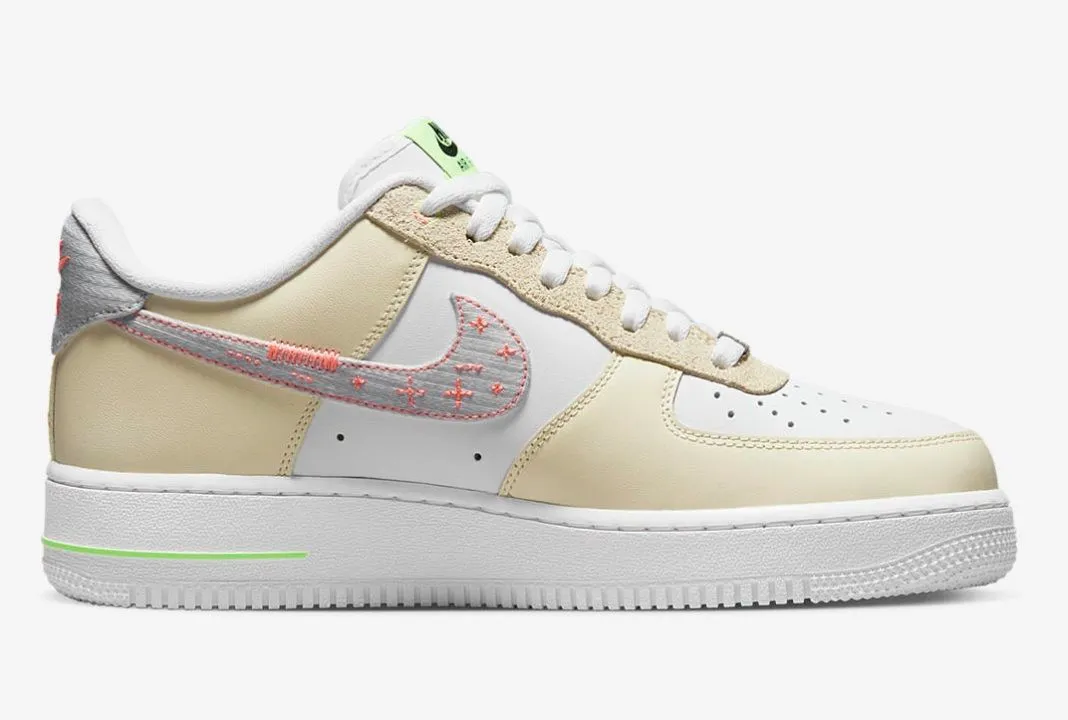 Nike Air Force 1 Low Stitch White Tan Neon FB1852-111