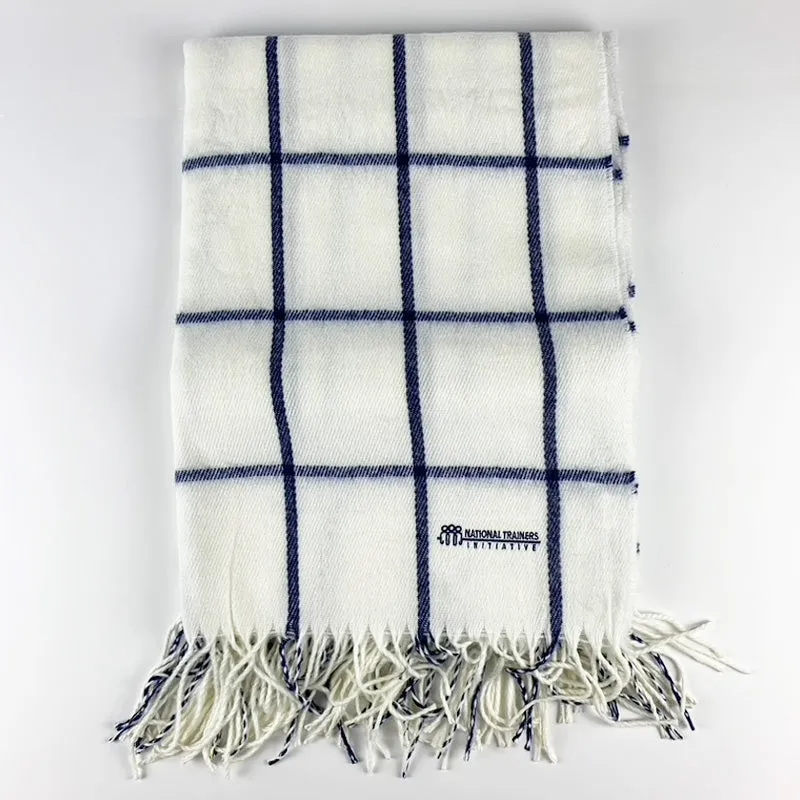 NTI Fringed Throw Blanket - White/Navy