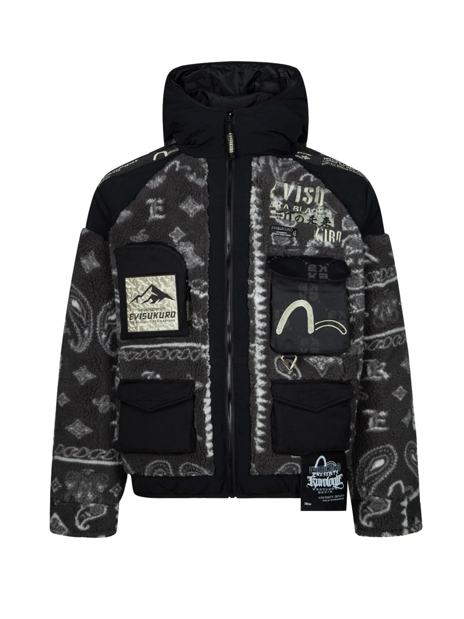 Paisley Printed Fleece and Patch Pocket Regular Fit Down Jacket