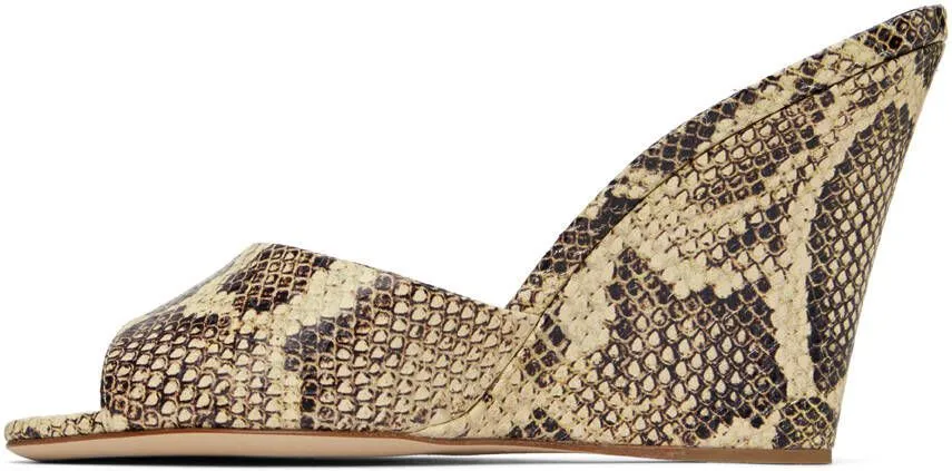 Paris Texas Beige & Brown Python Wedge Mules