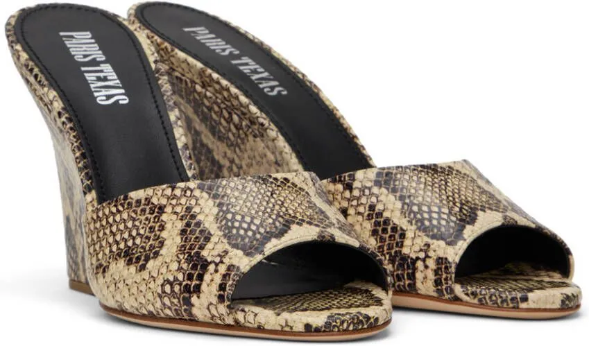 Paris Texas Beige & Brown Python Wedge Mules