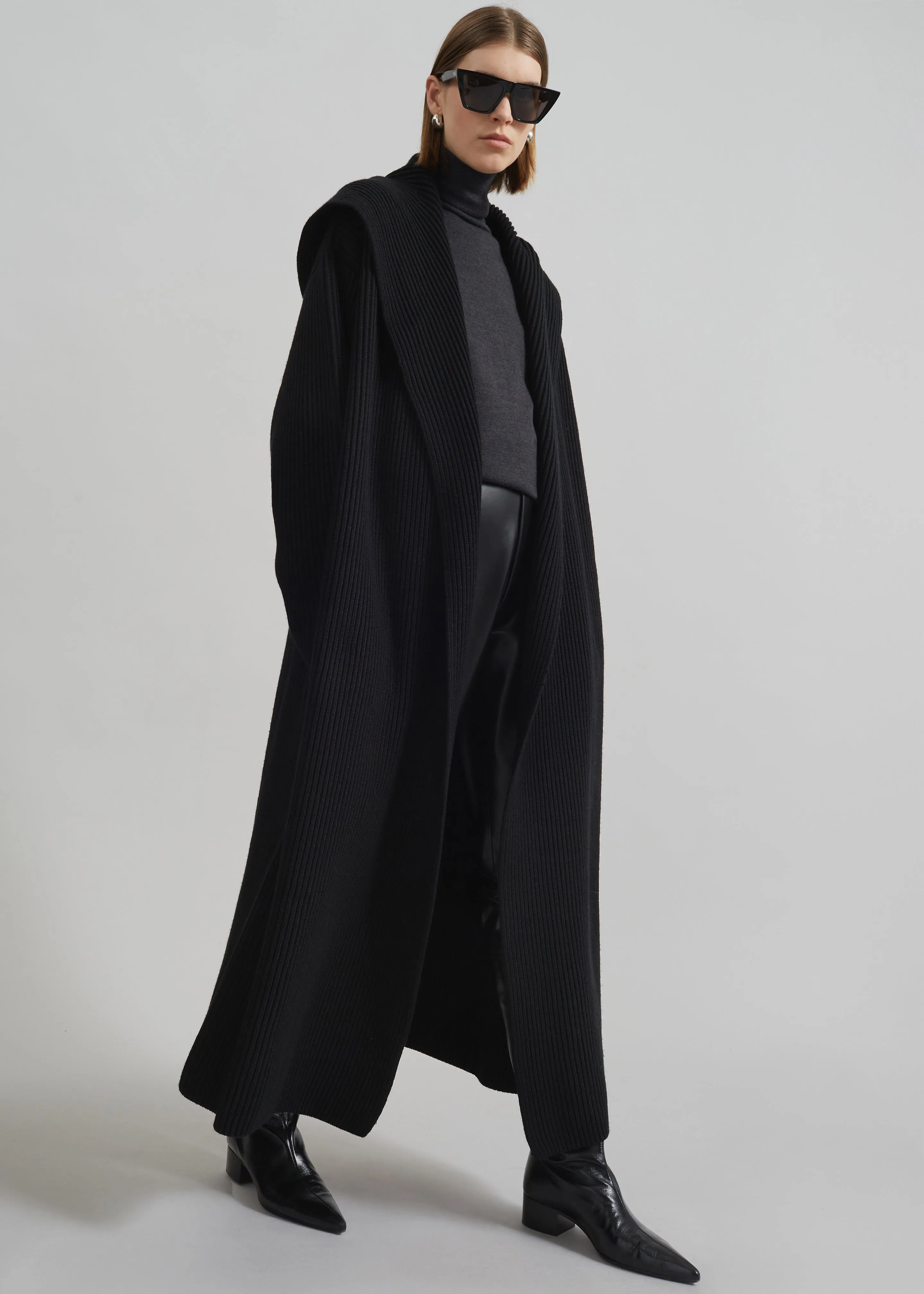 Parma Hooded Oversized Long Cardigan - Black