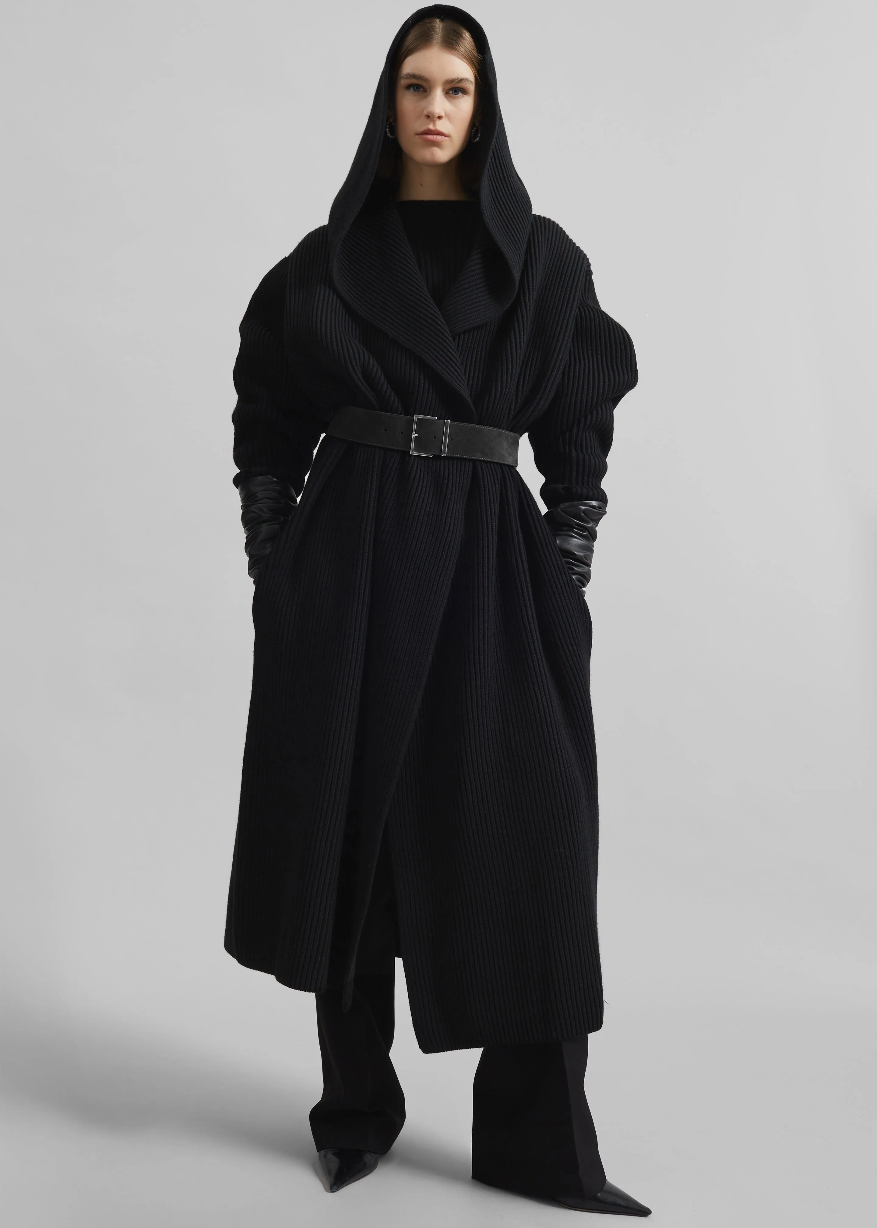 Parma Hooded Oversized Long Cardigan - Black