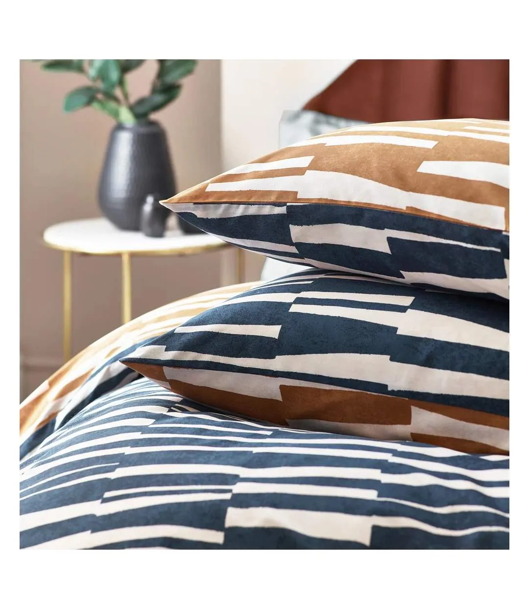 Piper reversible cotton abstract duvet cover set dusk/bronze Hoem