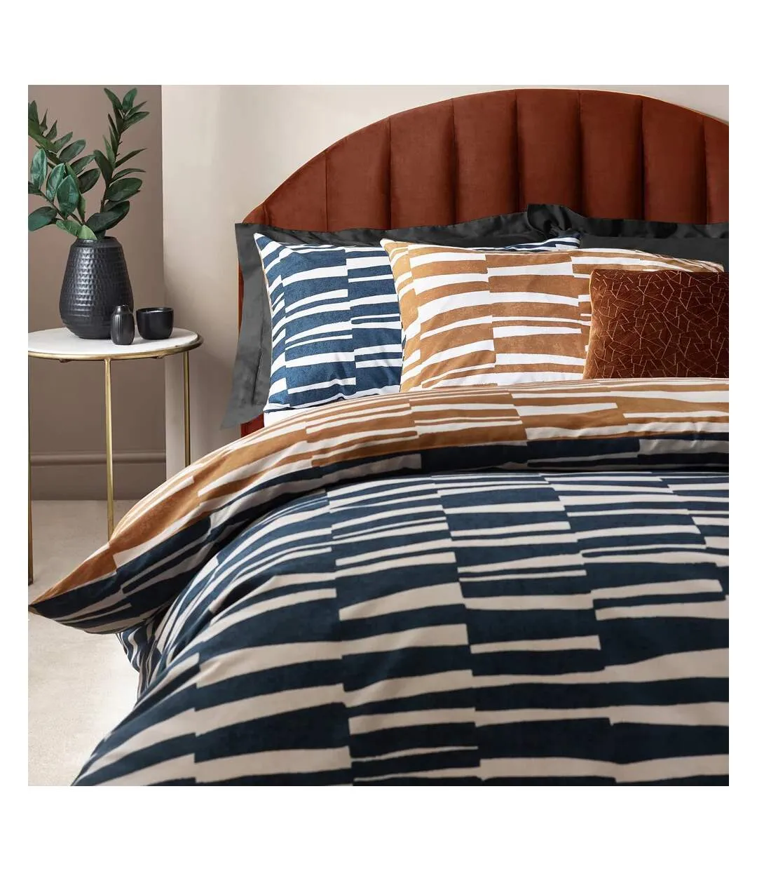 Piper reversible cotton abstract duvet cover set dusk/bronze Hoem