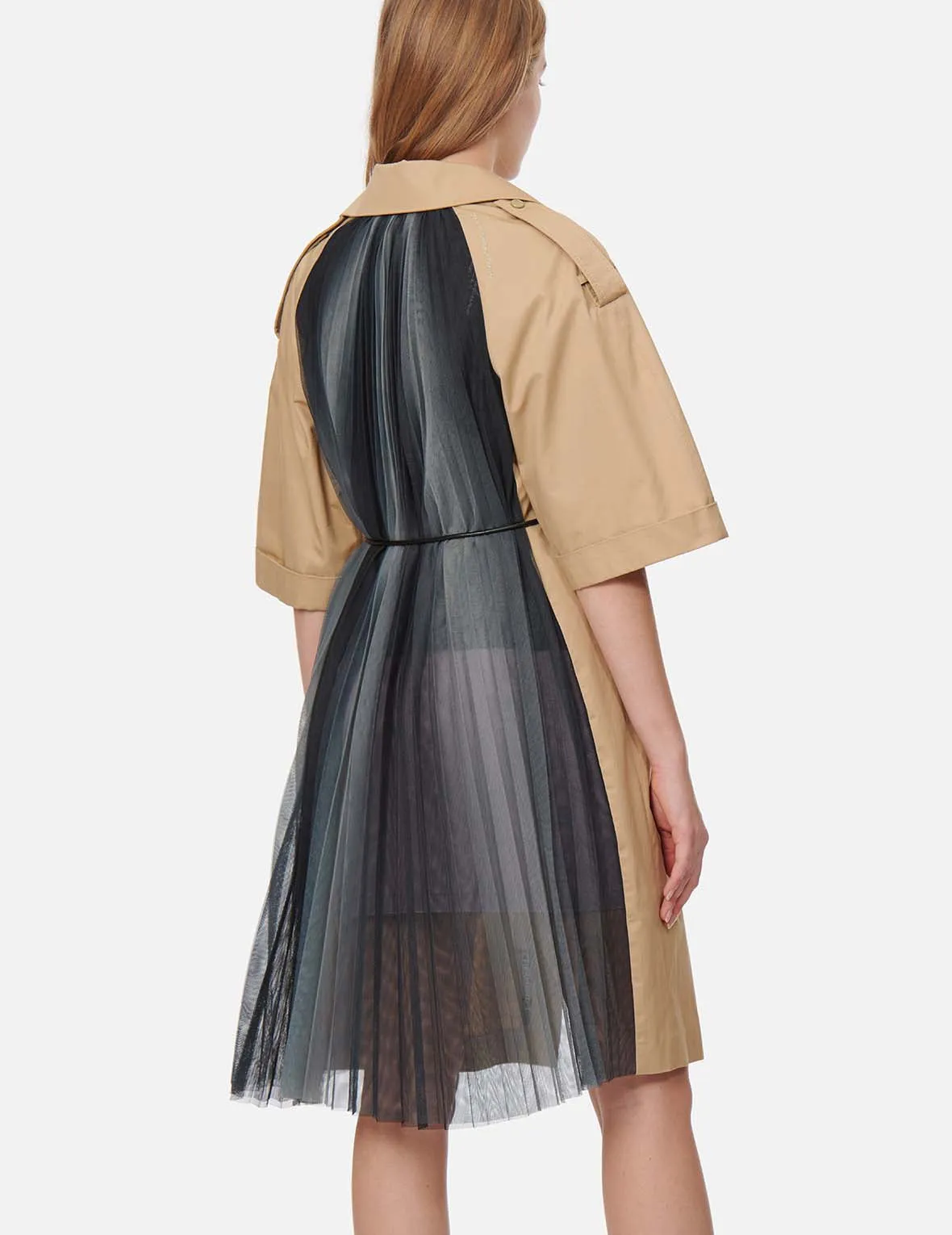 Pleated-Mesh Panelled Trench Jacket