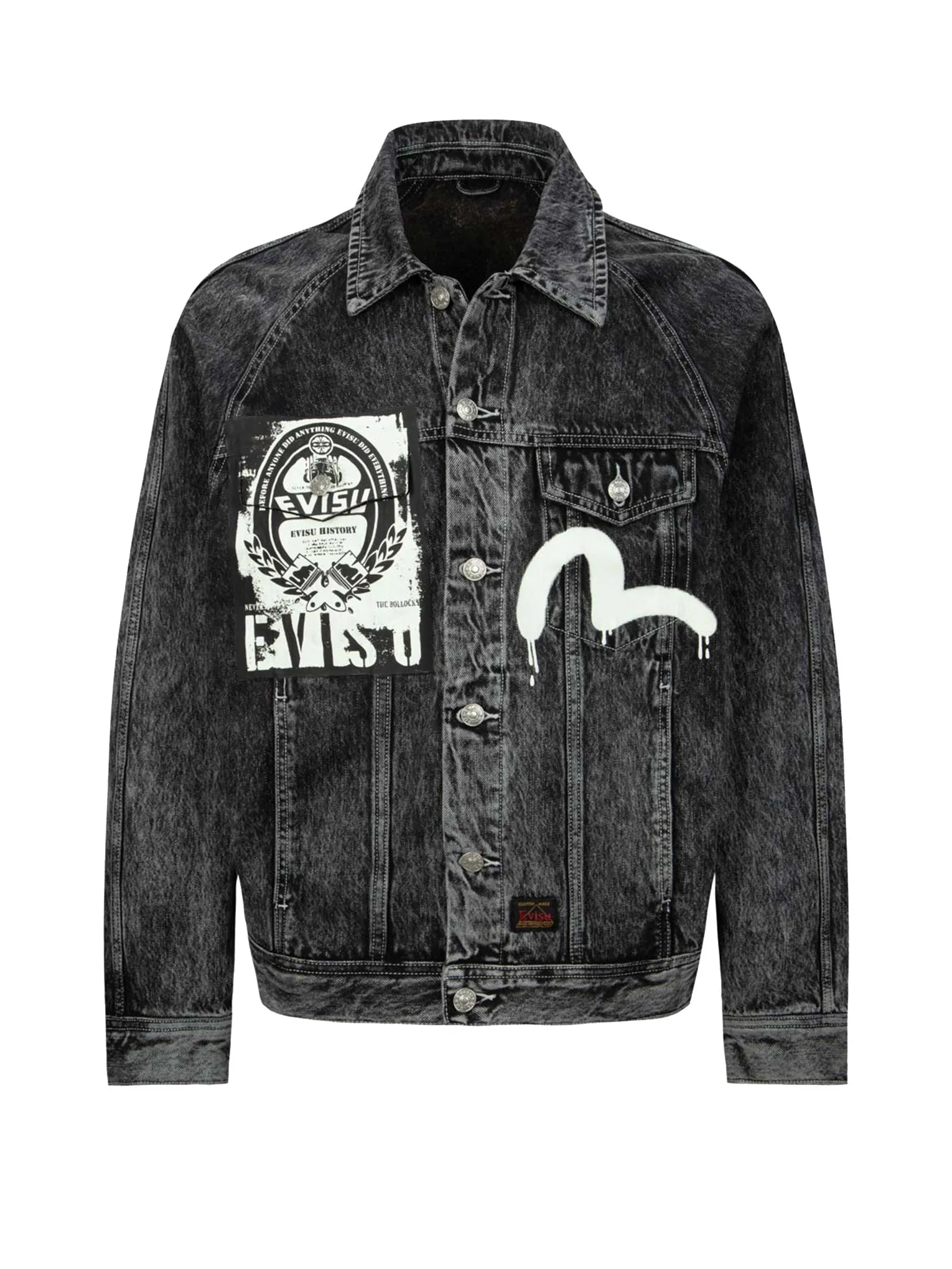 Poster Graphic and Seagull Print Loose Fit Denim Jacket