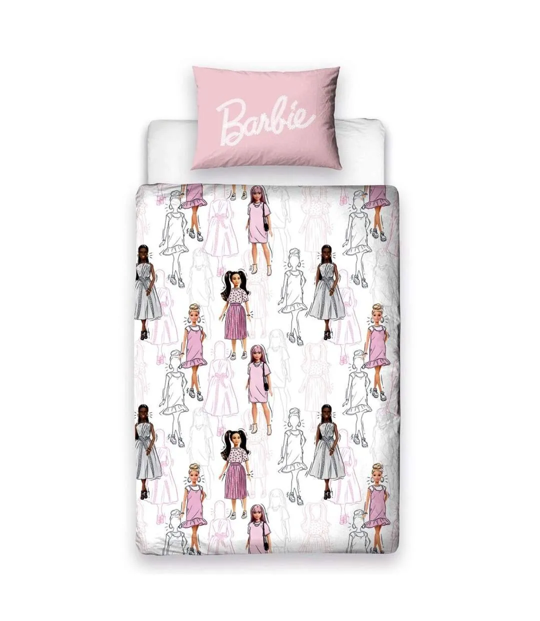 Reversible figures duvet cover set pink/white/grey Barbie