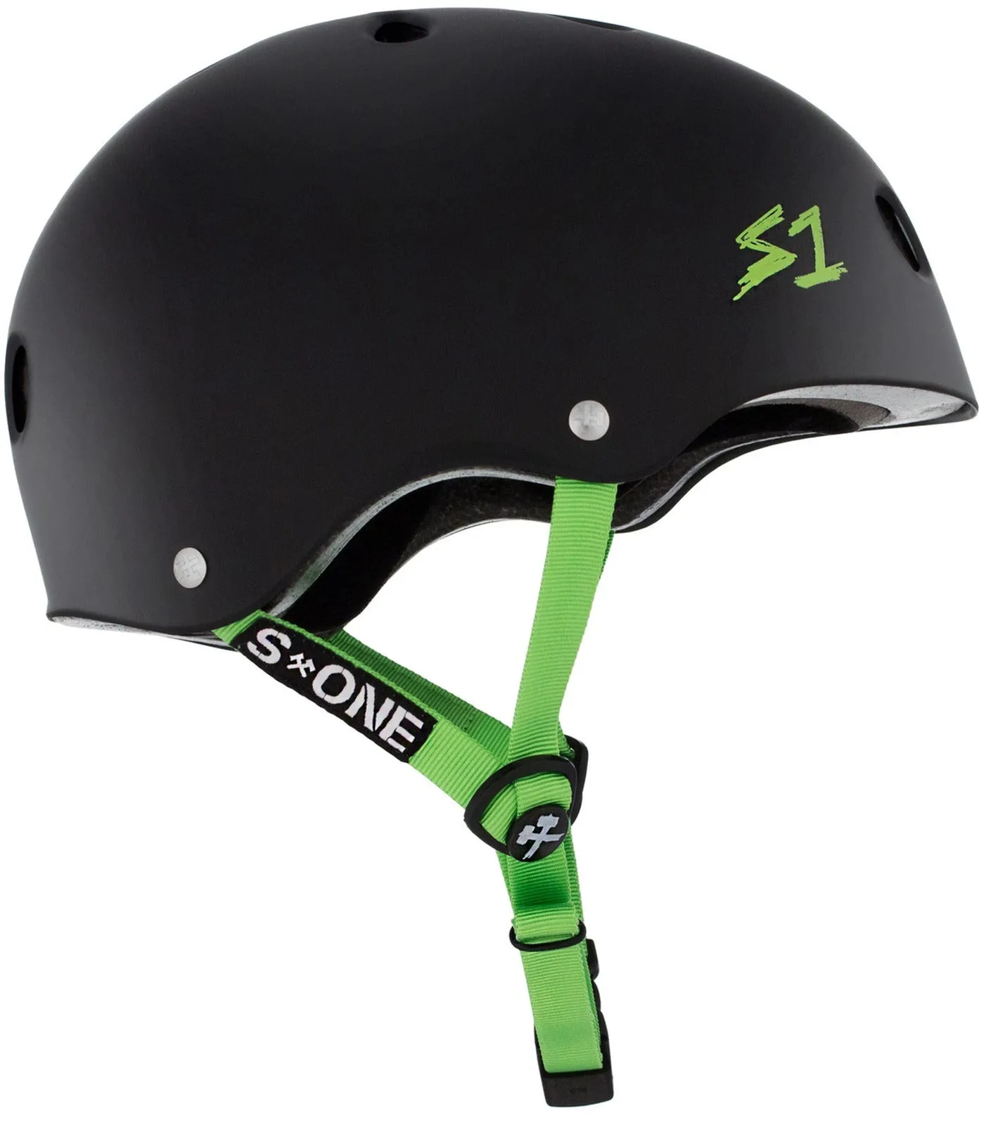 S-One Helmet - Lifer - Black Matte/Green Straps