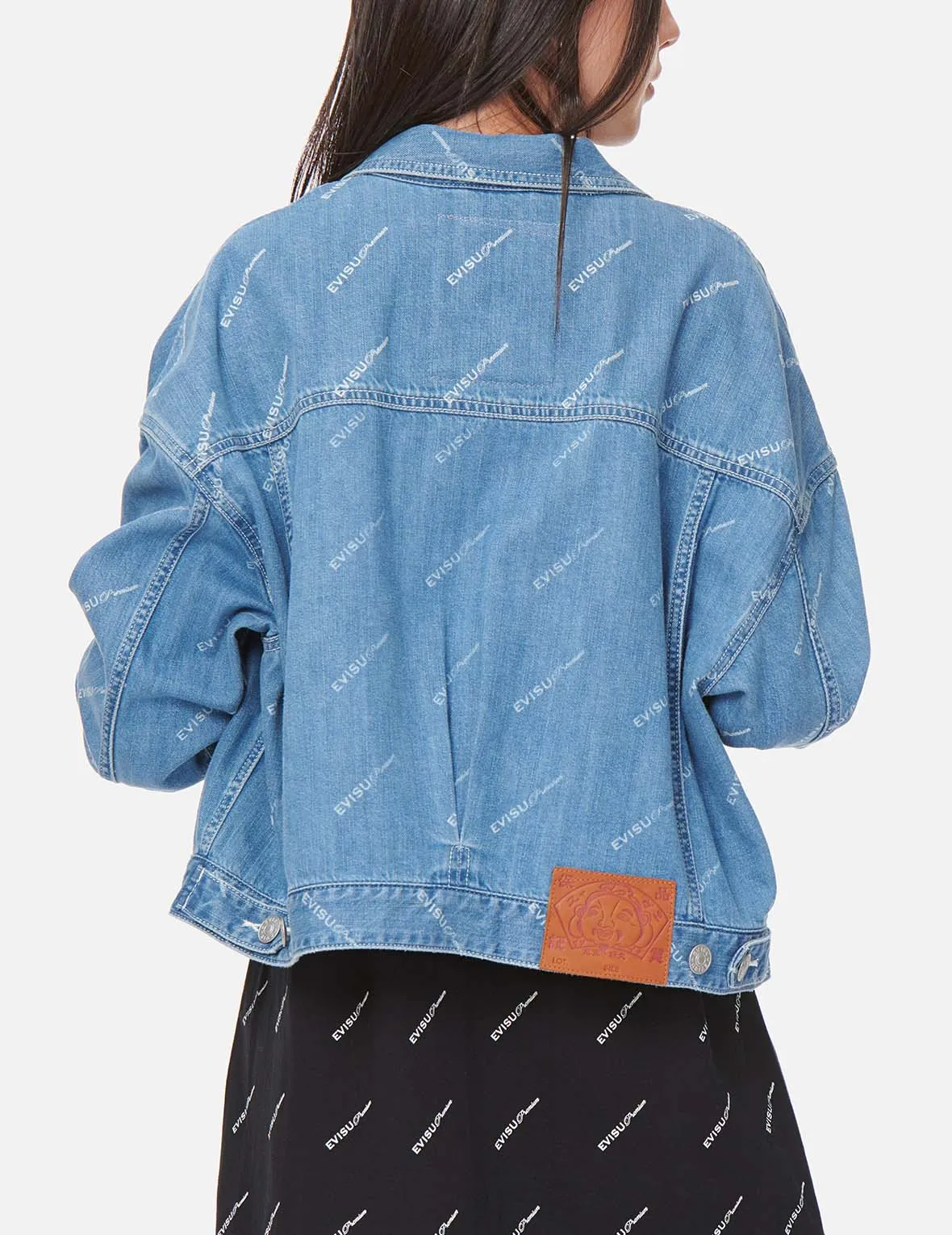 Sake Bottle Embroidered Monogram Print Denim Jacket