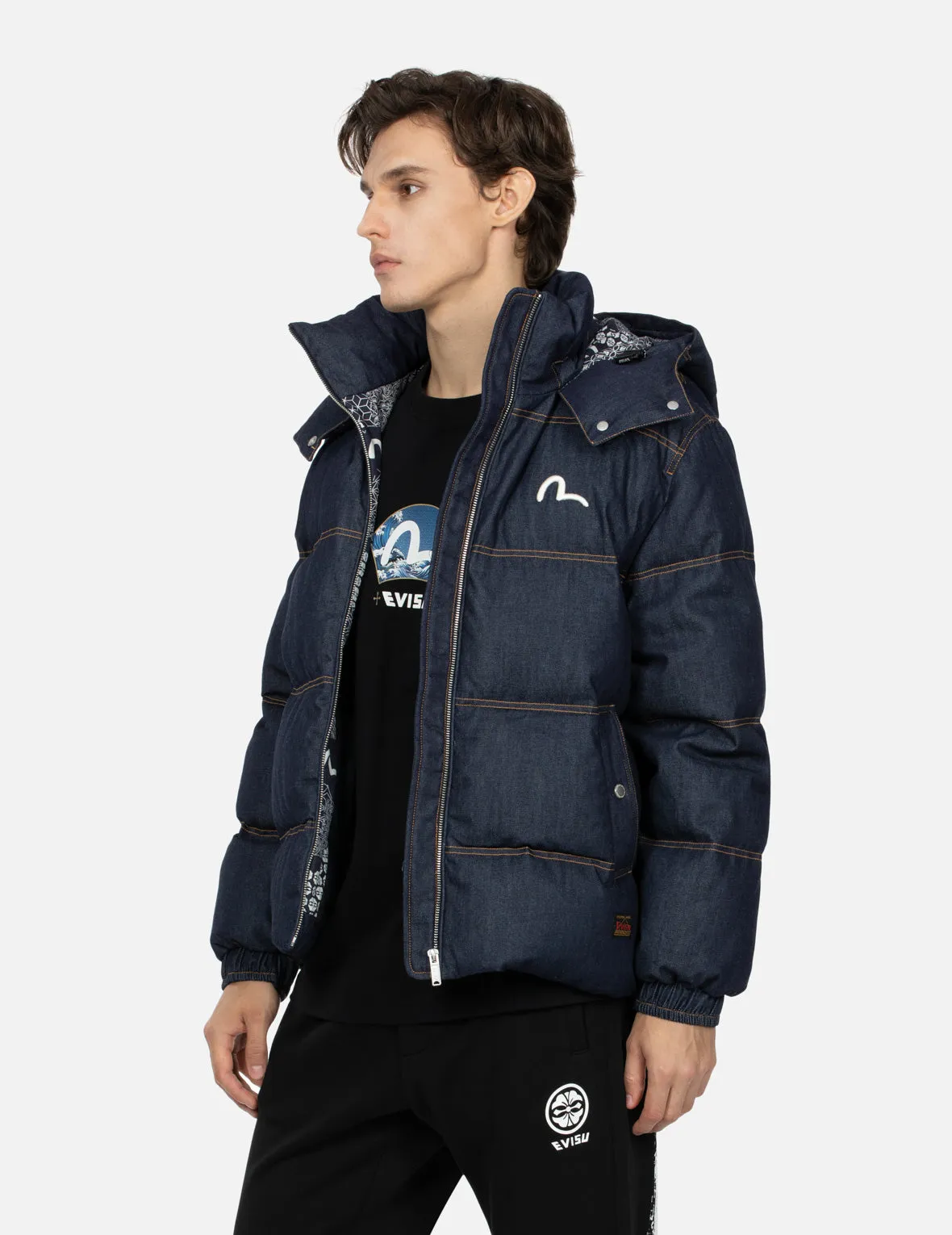 Seagull and Kamon Embroidery Relax Fit Down Jacket