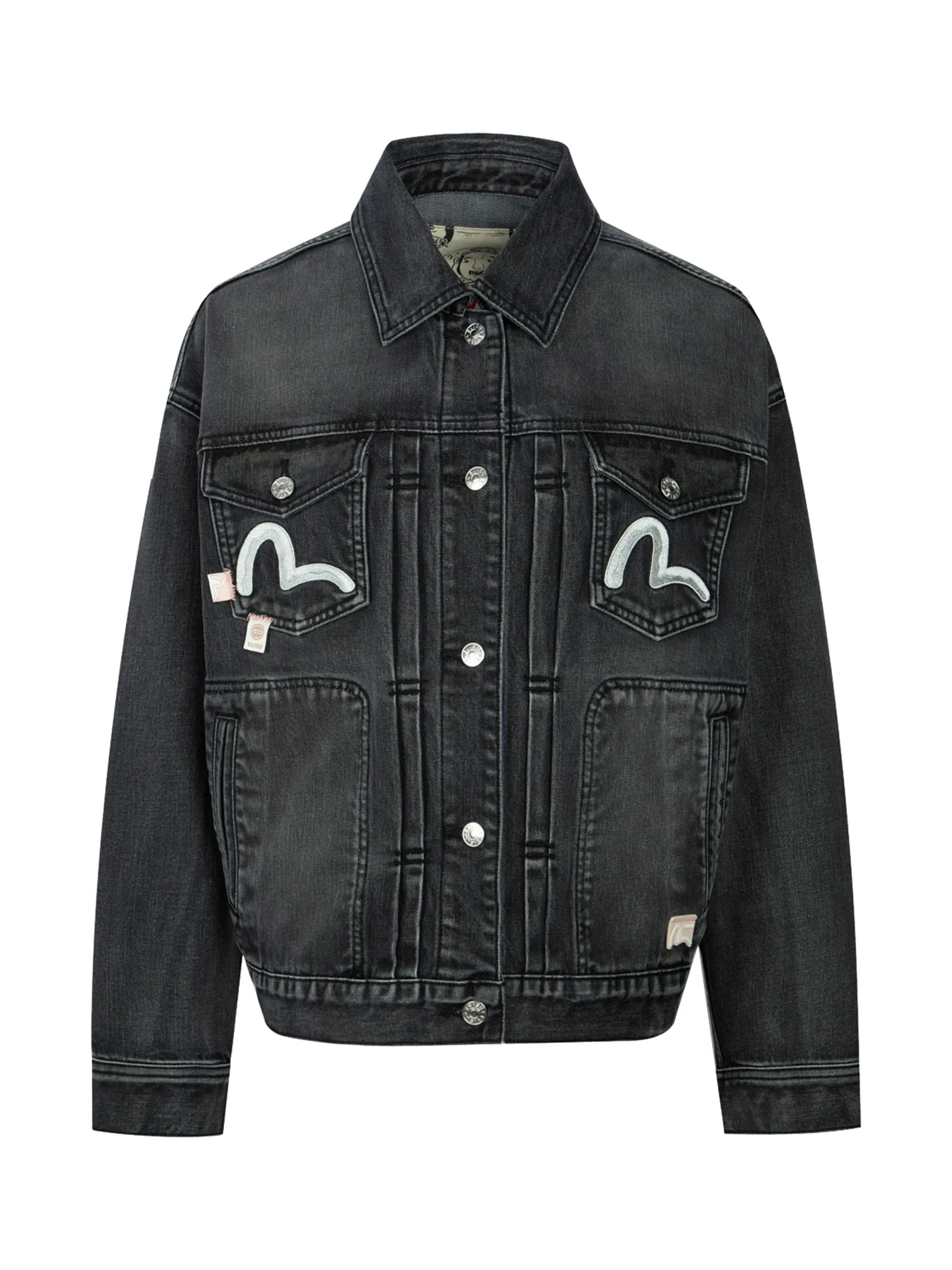 Seagull Embroidery with Logo-pattern Panelled Fashion Fit Denim Jacket