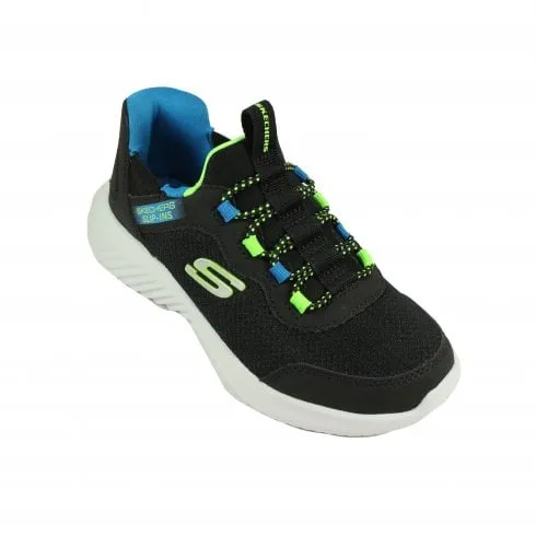 Skechers Slip-ins: Bounder - Brisk-Burst | Black/Blue/Lime | Childrens Trainers