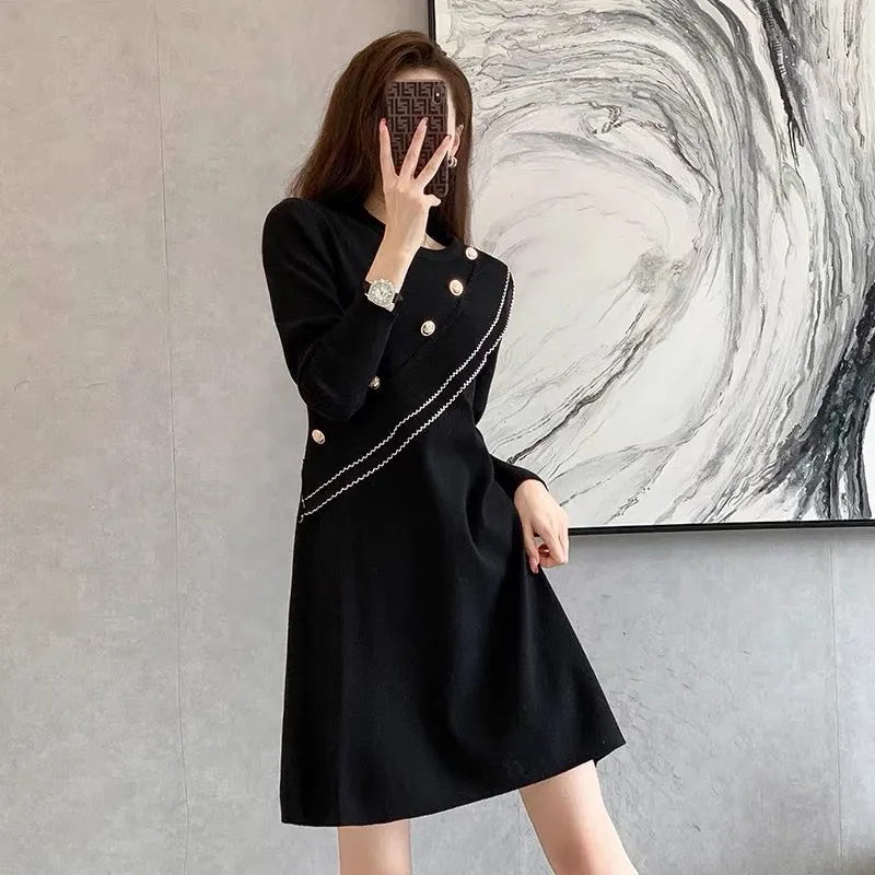 Small knitted dress spring and autumn 2023 new red temperament animal year skirt with bottoming sweater skirt D6699