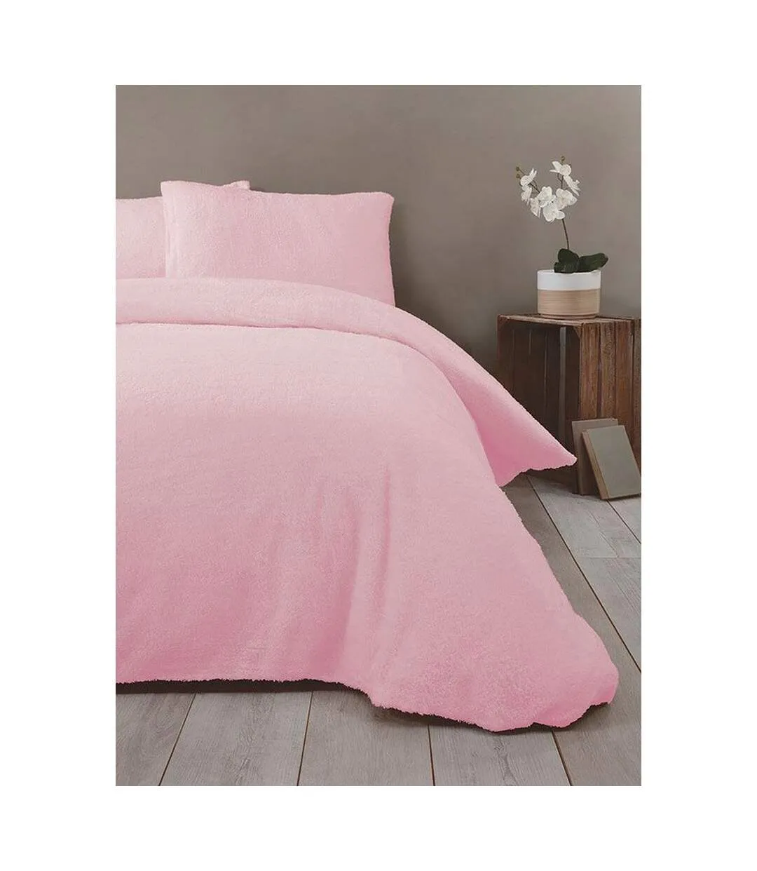 Snuggle teddy fleece duvet cover set pink Rapport