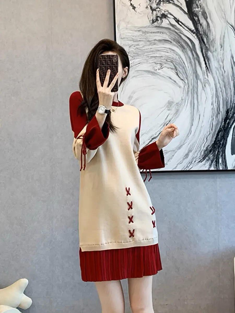 Spring 2023 new style goddess style design niche petite ruffled knitted sweater dress (V7717)