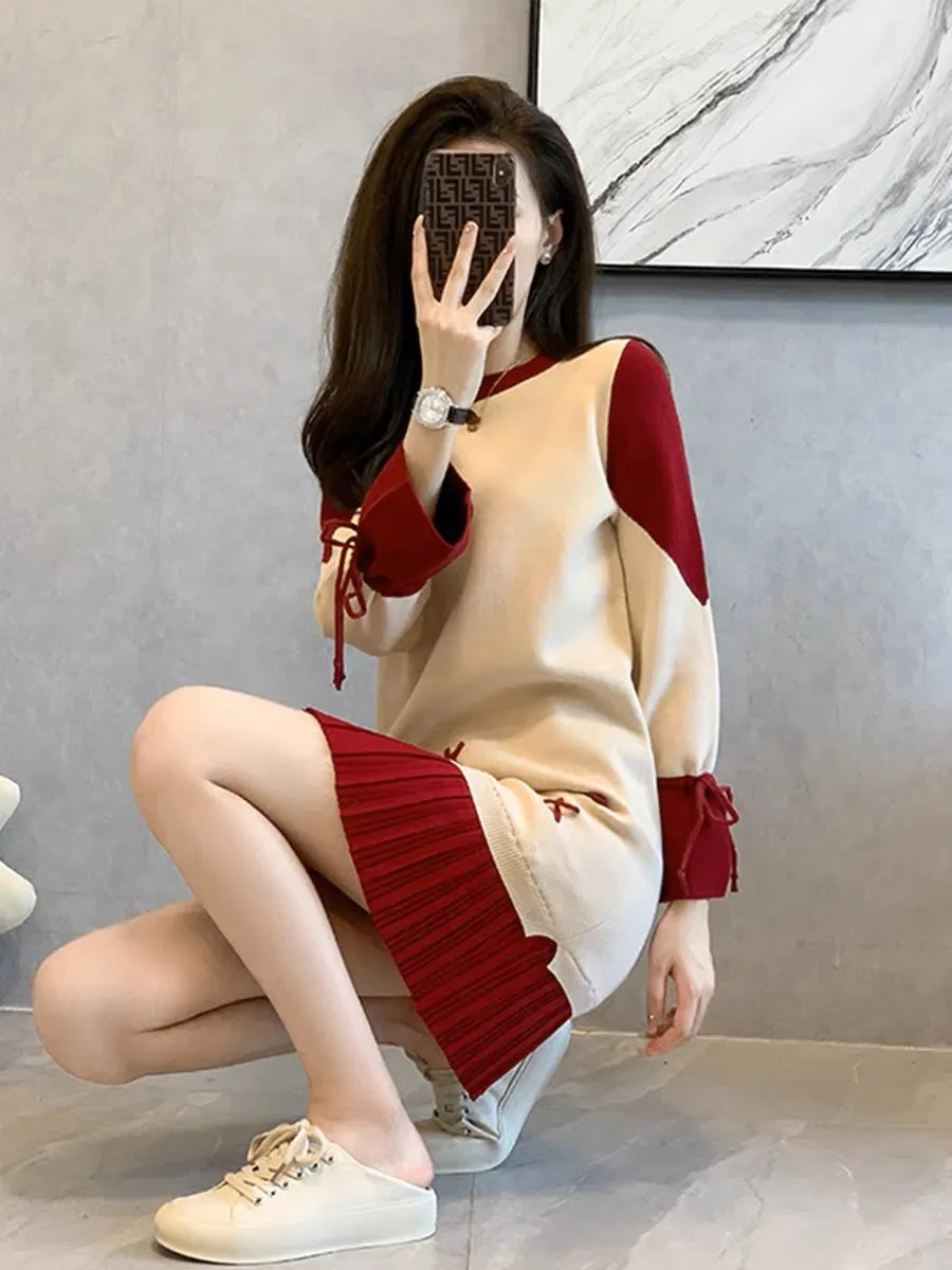 Spring 2023 new style goddess style design niche petite ruffled knitted sweater dress (V7717)