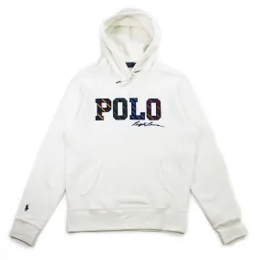 Striped-Logo Fleece Hoodie (Deckwash White)