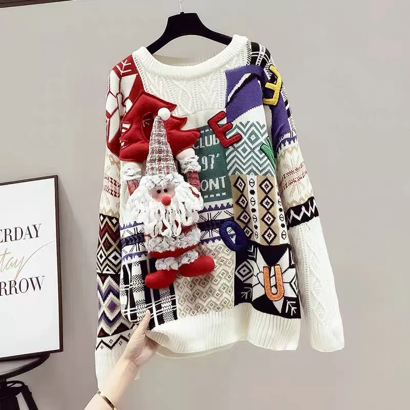 Sweater women's autumn and winter thick long 2023 new Christmas zodiac year of the rabbit red top hot style fashionable