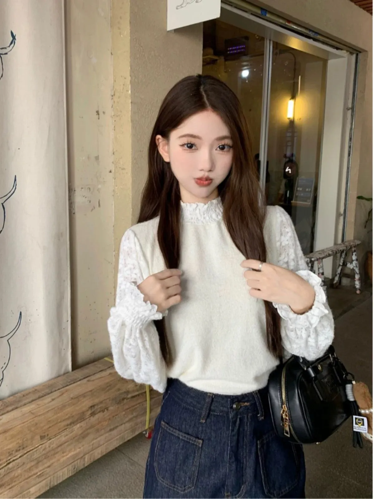 Sweet stacked fashion suit for women autumn 2024 new long-sleeved bottoming shirt knitted vest dress two-piece set