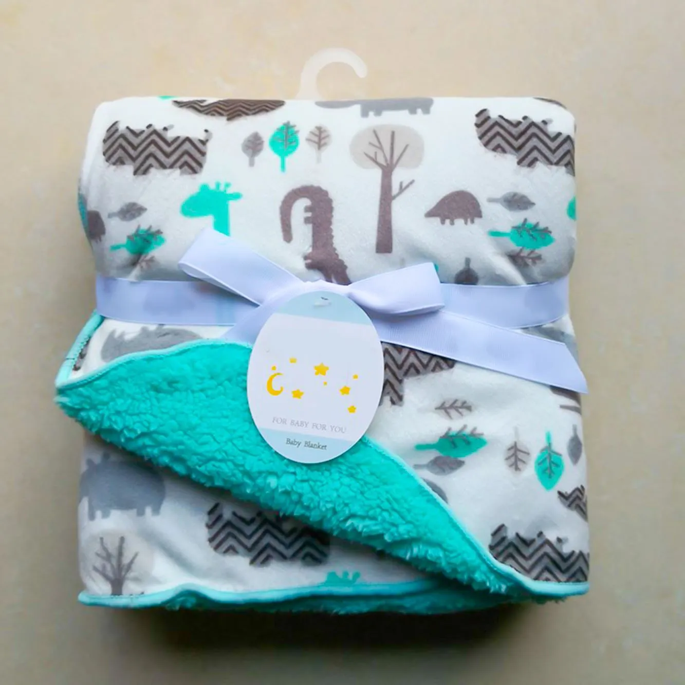 Teal Brown Jungle New Born Baby Blanket