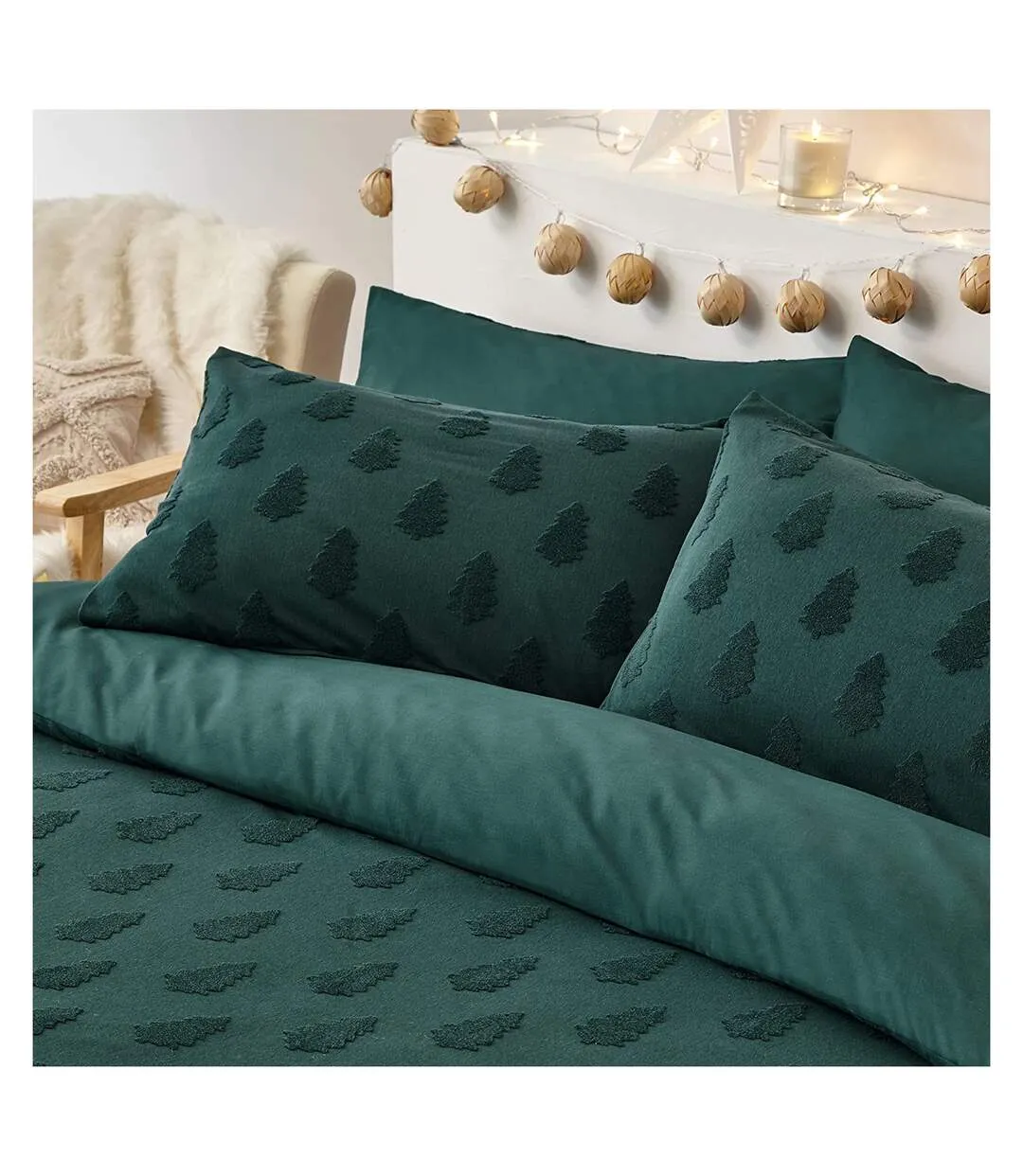 Tufted christmas tree duvet cover set pine green The Linen Yard