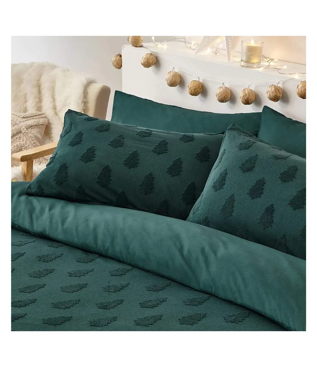 Tufted christmas tree duvet cover set pine green The Linen Yard