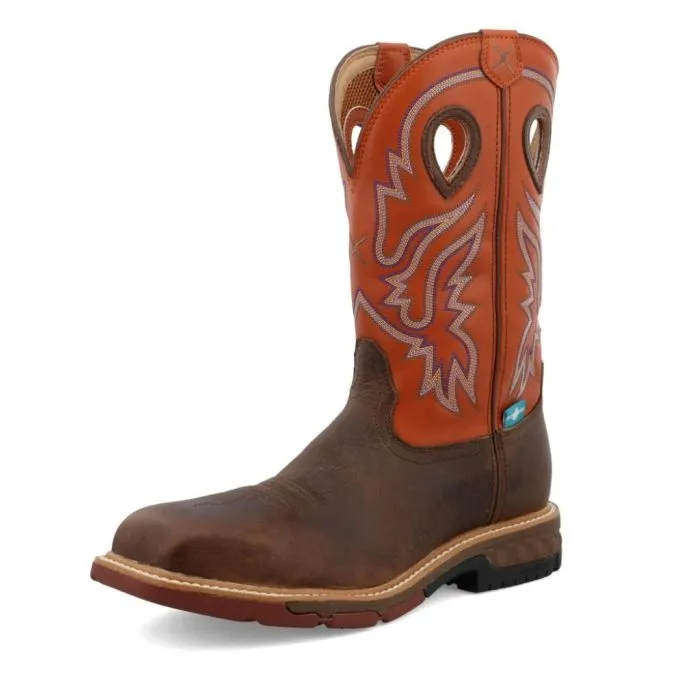 Twisted X Men's 12"" Western Work Boot Brown & Orange