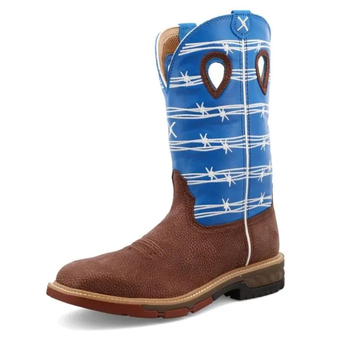 Twisted X Men's 12"" Western Work Boot Burgundy & Sky Blue