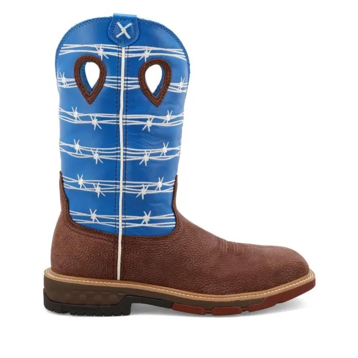 Twisted X Men's 12"" Western Work Boot Burgundy & Sky Blue