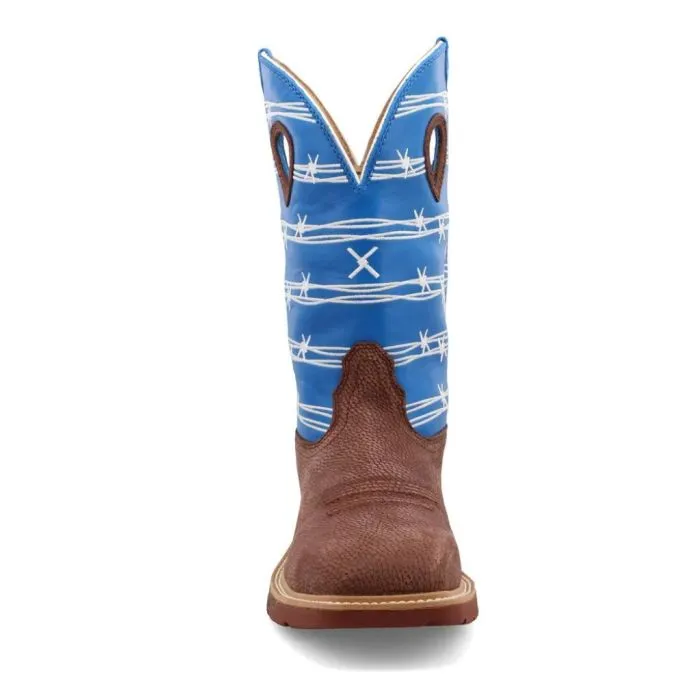 Twisted X Men's 12"" Western Work Boot Burgundy & Sky Blue