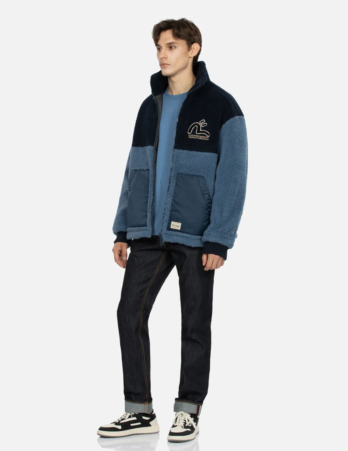 Two-tone Reversible Relax Fit Zipped Sherpa Jacket