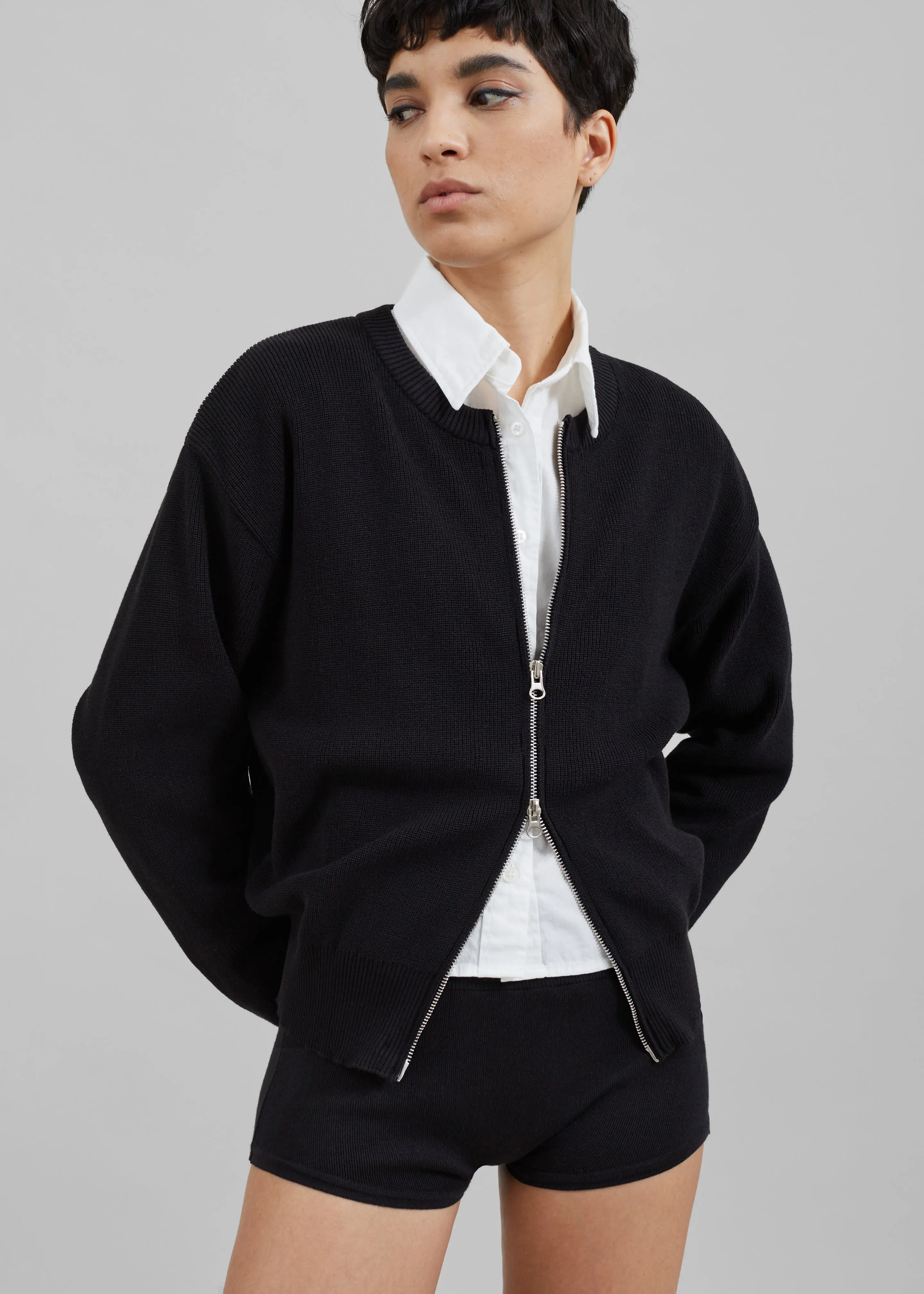 Veronica Zip-Up Cardigan - Black