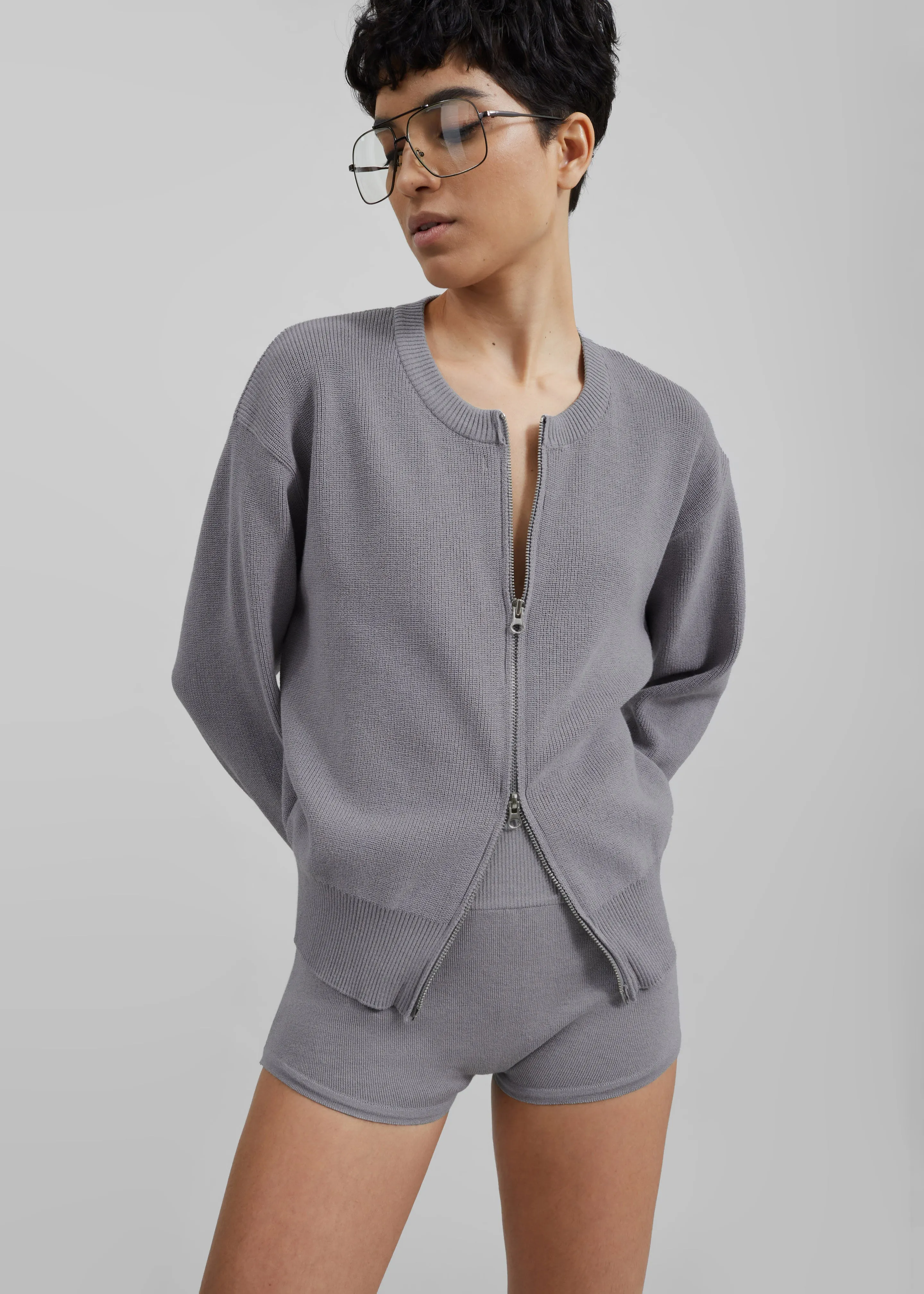 Veronica Zip-Up Cardigan - Grey