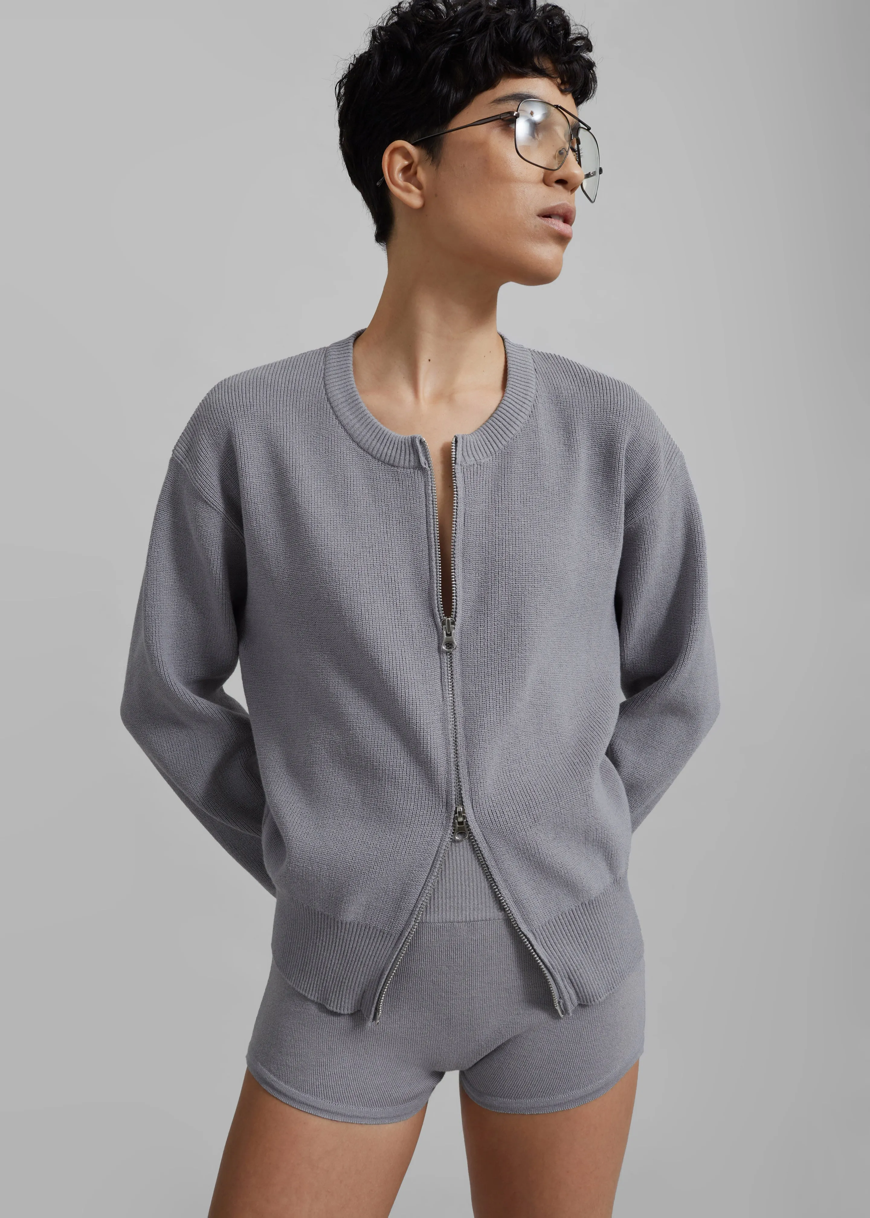 Veronica Zip-Up Cardigan - Grey