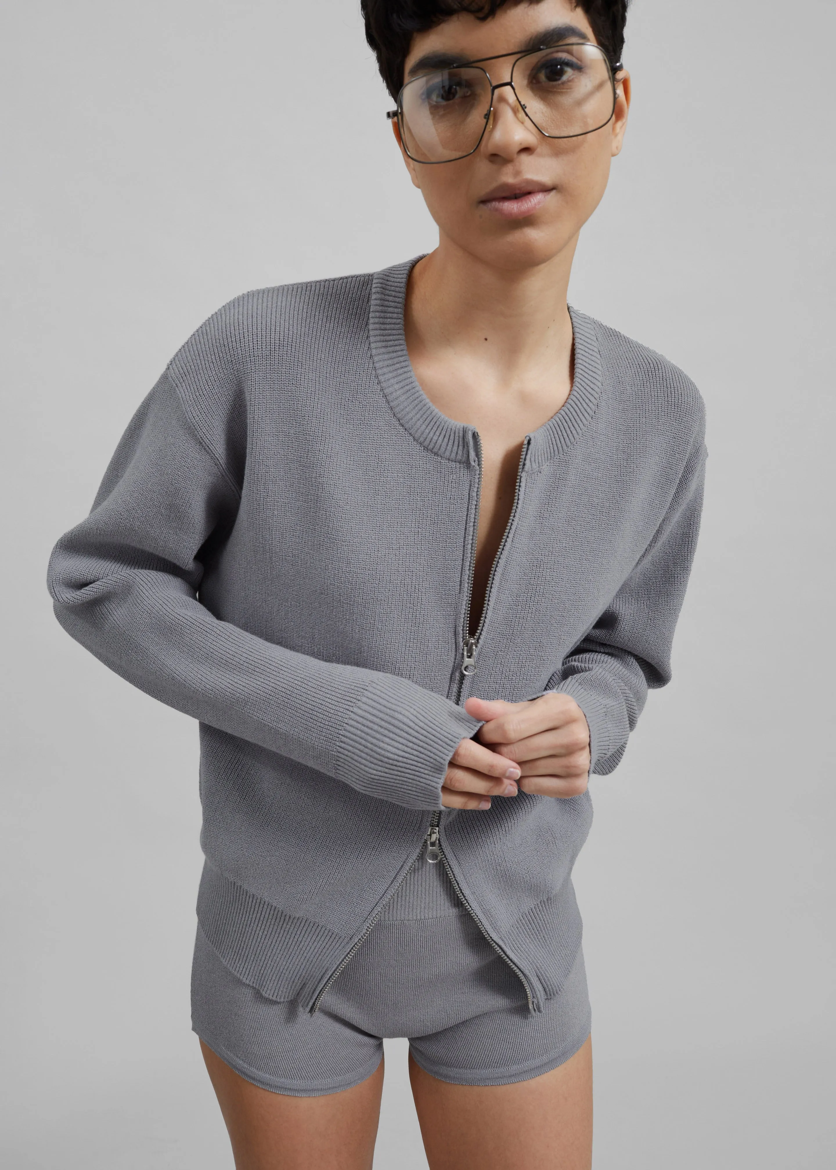 Veronica Zip-Up Cardigan - Grey