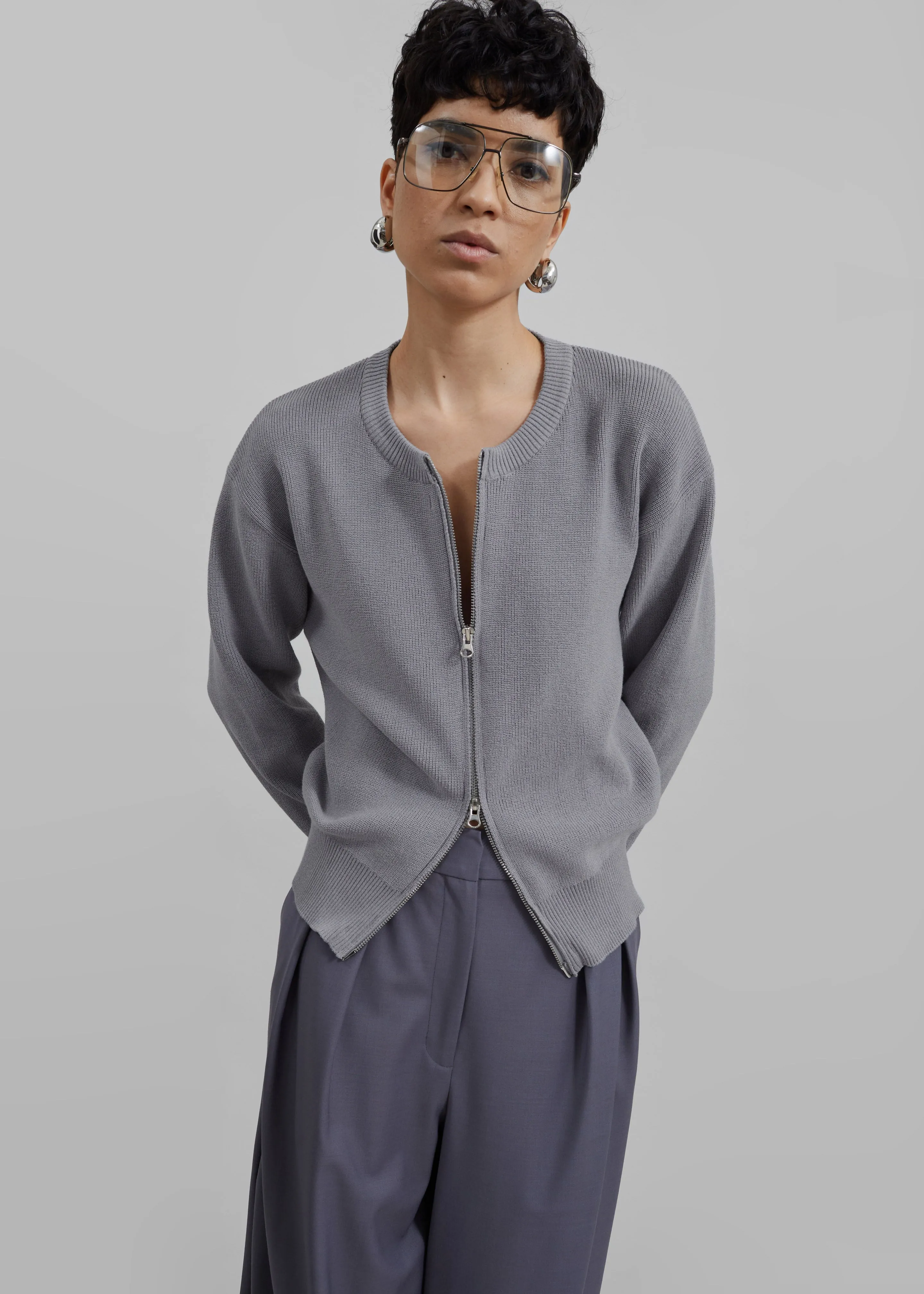 Veronica Zip-Up Cardigan - Grey