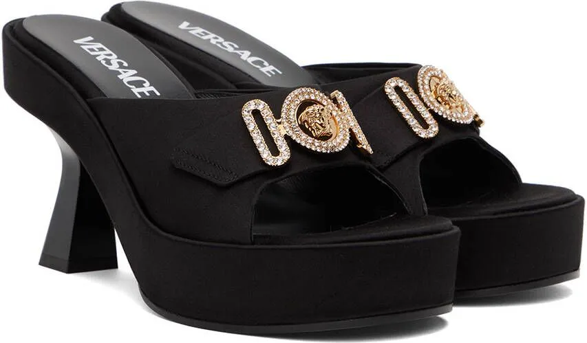 Versace Black Medusa Biggie Crystal Mules