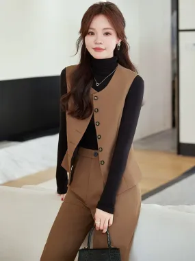 Vest suit suit for women 2024 new early autumn outfit complete set of temperament and high-end sense coffee color is popular thi