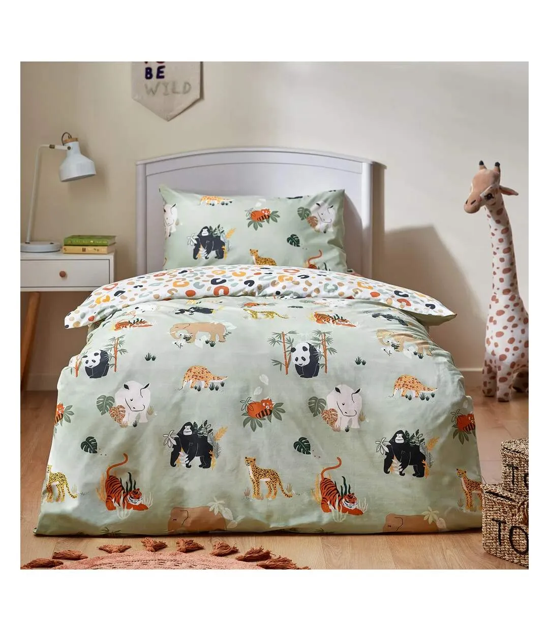 Wildlife reversible animals duvet cover set multicoloured/green Little Furn