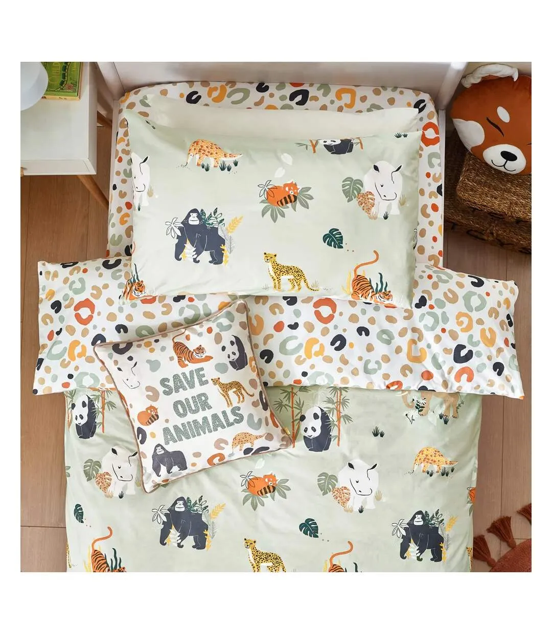 Wildlife reversible animals duvet cover set multicoloured/green Little Furn