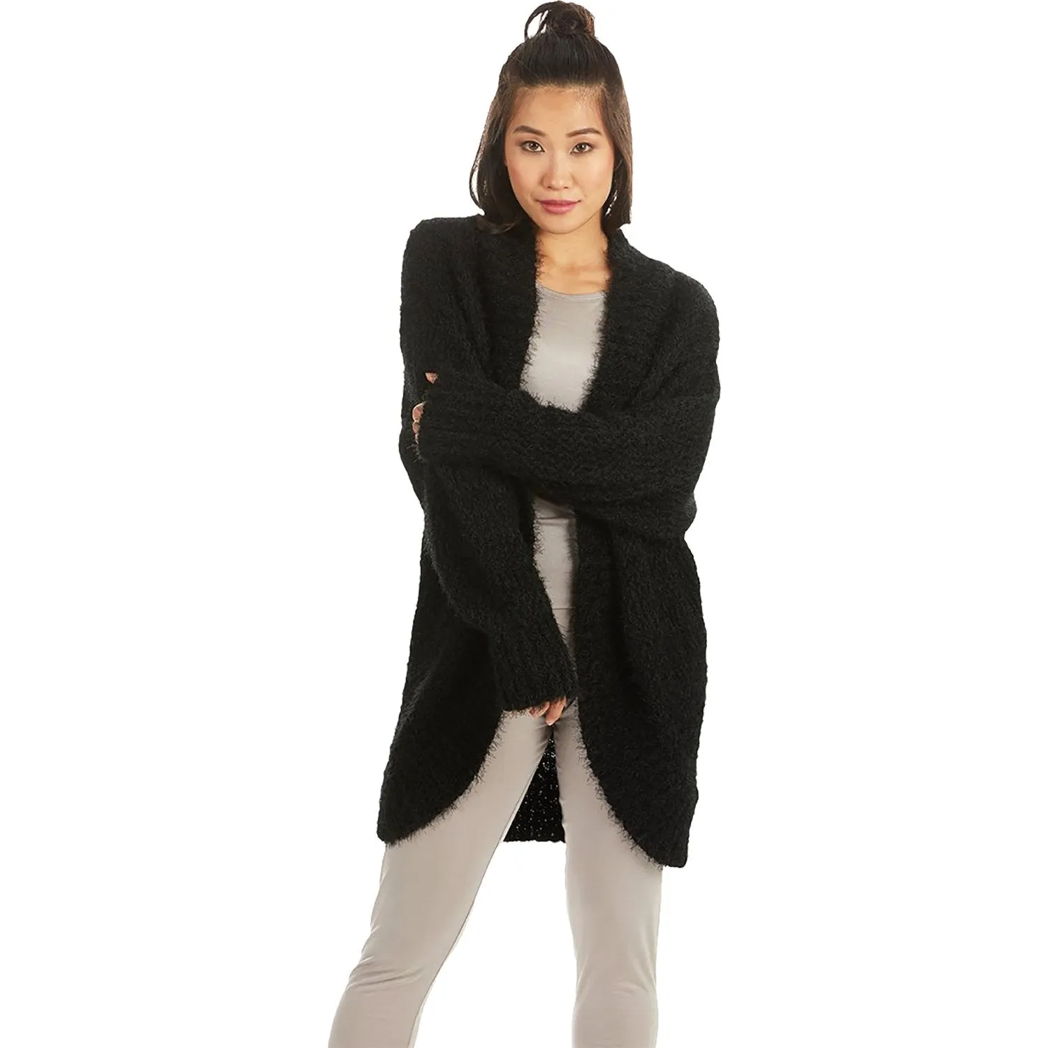 Women's MeMoi Fuzzy Cocoon Loose Cardigan Black