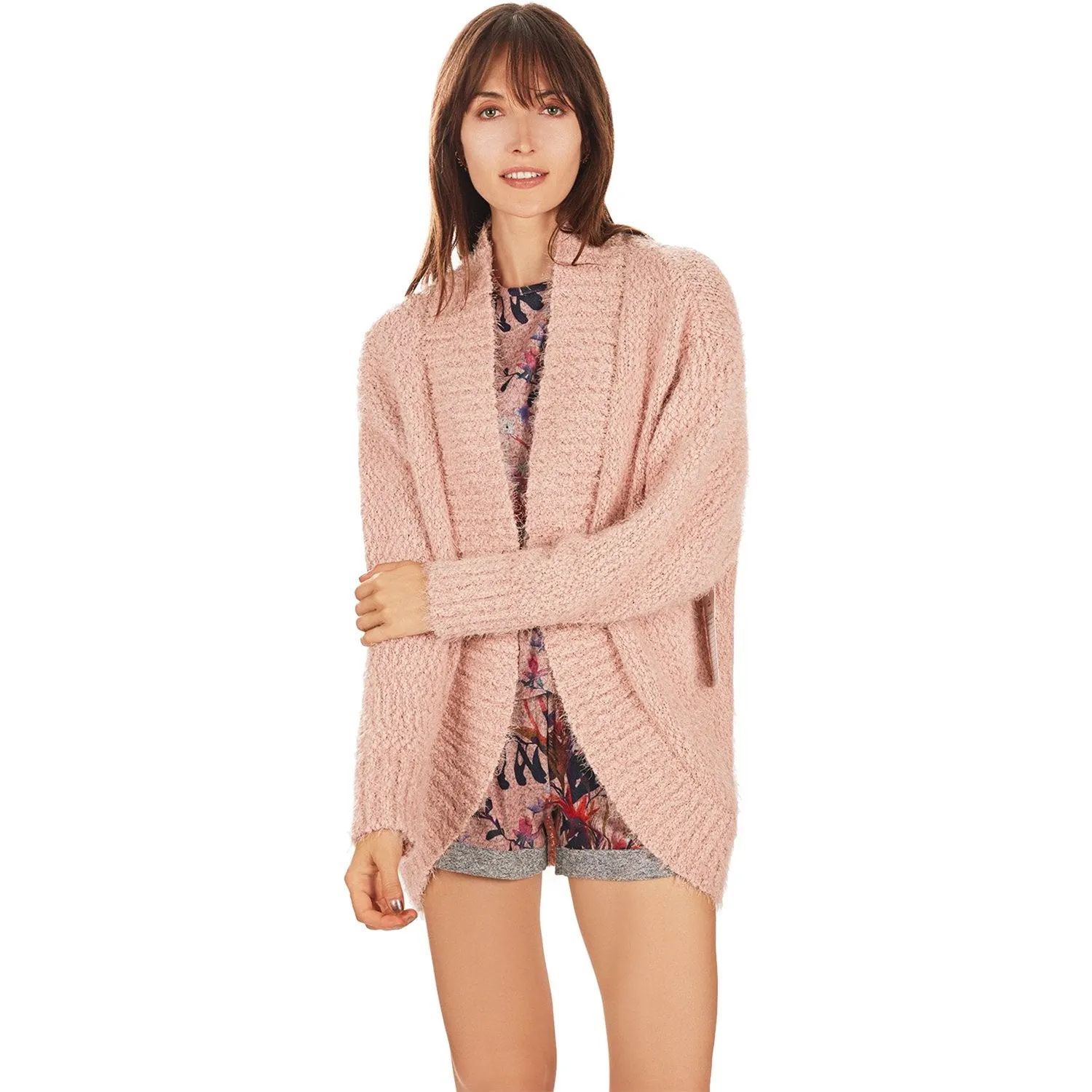 Women's MeMoi Fuzzy Cocoon Loose Cardigan Pale Rose