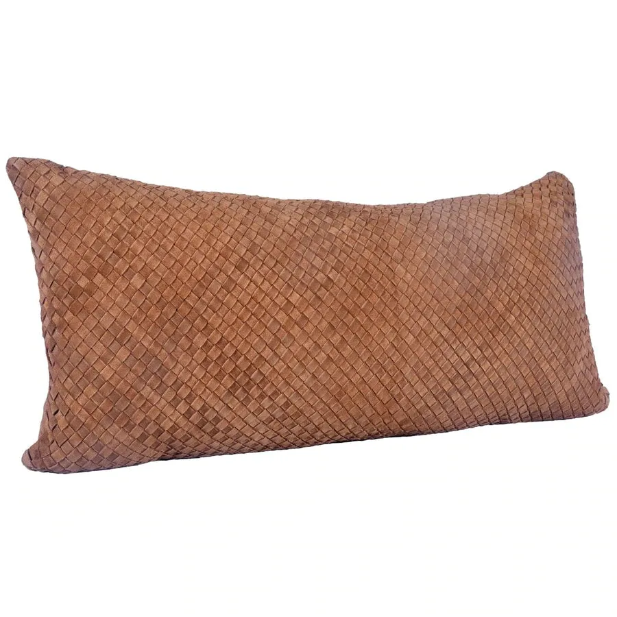 Woven Leather Suede Lumbar Pillow