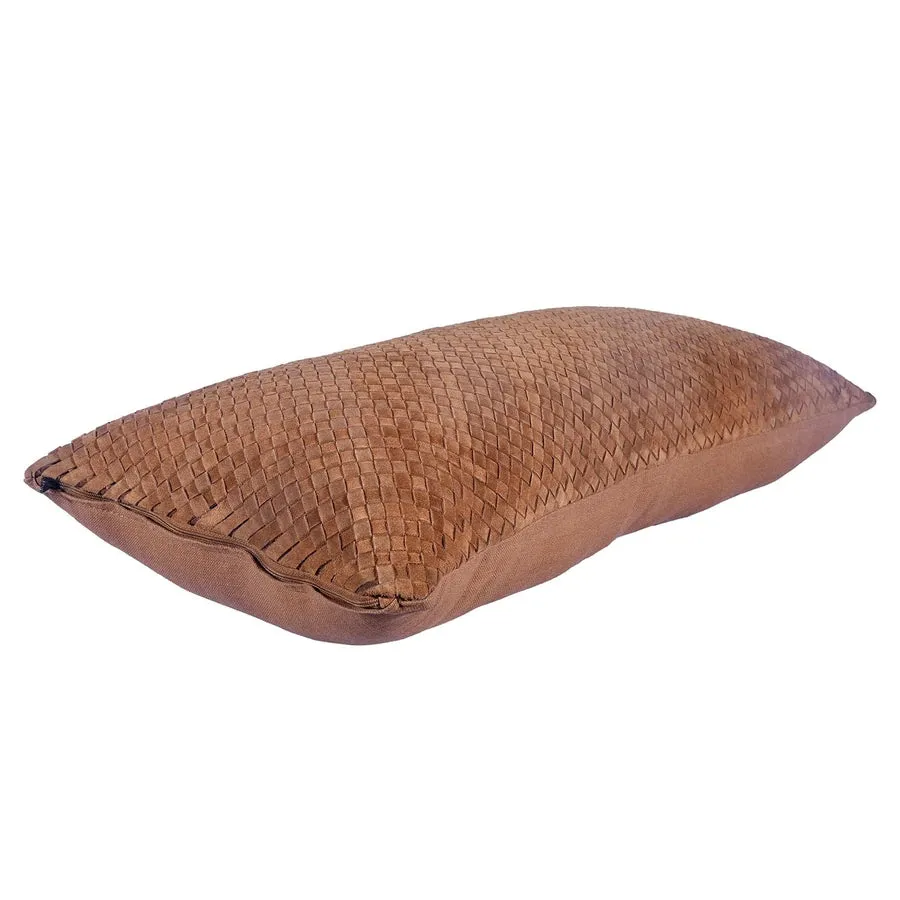 Woven Leather Suede Lumbar Pillow